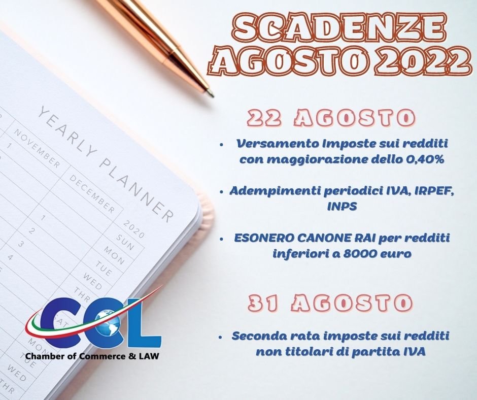 Scadenze fiscali di agosto 2022